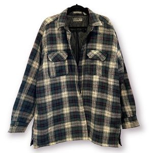 CRESCENT BAY Wool Blend Plaid Quilted Shacket Shirt Jacket Overshirt Large